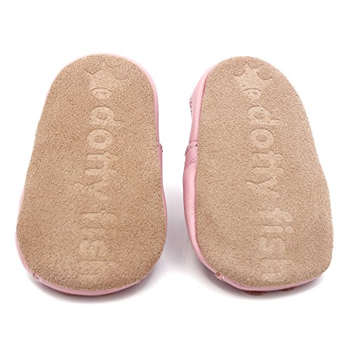 Dotty Fish Zapatos de Cuero Suave para bebés. Sandalias para niñas. Rosa con Flores. 6-12 Meses (19 EU)