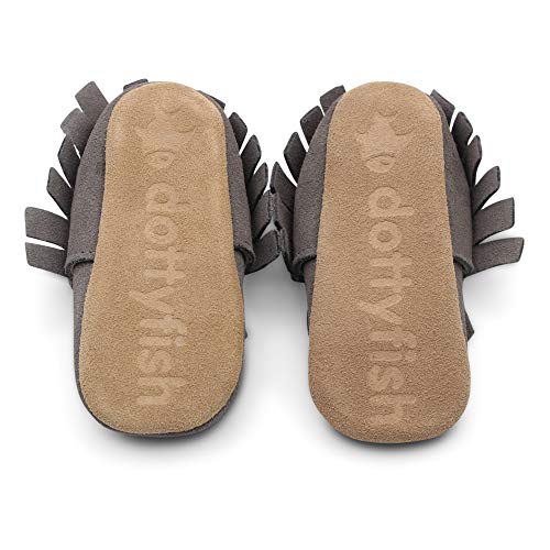 Dotty Fish Zapatos para bebés de bebés. Mocasines con borlas. Zapatos de Cuna Prewalkers Antideslizantes. Chicos Chicas. Gris. 12-18 Meses (21 EU)