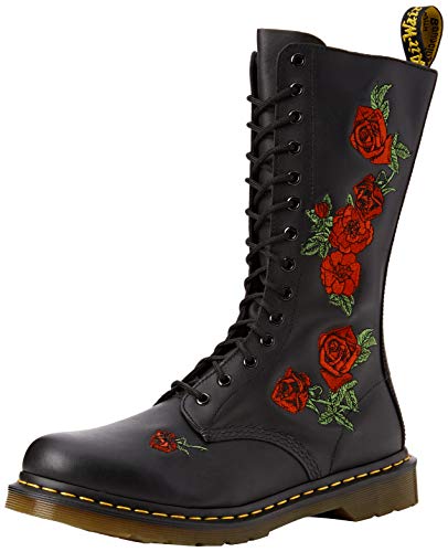 Dr. Martens VONDA Embroidery Black - Botas de Agua para Mujer, 38, Negro