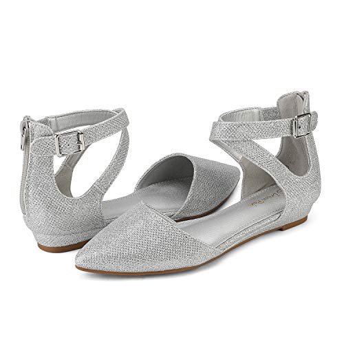DREAM PAIRS Bailarinas con Punta Correas Tobillo para Mujer Planos de Cuña Harper Plata Tamaño 41 EU / 10 US