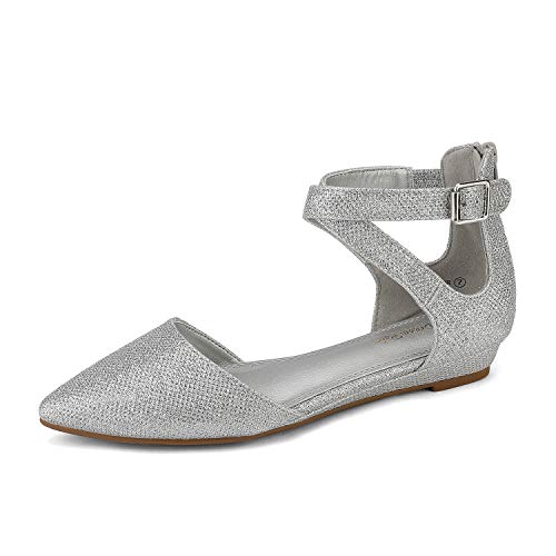 DREAM PAIRS Bailarinas con Punta Correas Tobillo para Mujer Planos de Cuña Harper Plata Tamaño 41 EU / 10 US