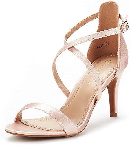Dream Pairs DOLCE Sandalias de Tacón Vestir Moda Punta Abierta Tira Tobillo para Mujer Champán 40.5 EU/9.5 US