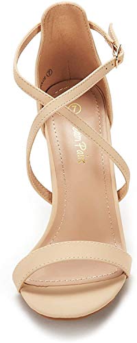 Dream Pairs DOLCE Sandalias de Tacón Vestir Moda Punta Abierta Tira Tobillo para Mujer Desnudo Nubuck 41 EU/10 US