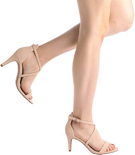 Dream Pairs DOLCE Sandalias de Tacón Vestir Moda Punta Abierta Tira Tobillo para Mujer Desnudo Nubuck 41 EU/10 US