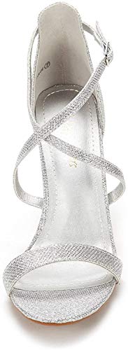 Dream Pairs DOLCE Sandalias de Tacón Vestir Moda Punta Abierta Tira Tobillo para Mujer Plateado Brillante 39.5 EU/8.5 US