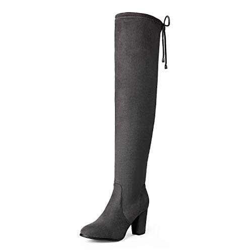 Dream Pairs HIGHLEG Rodilla Botas Tacón Altas Mujer Casual Cordones Cremallera Invierno Cómodo Cálidas Botas Gris 38 EU/7 US