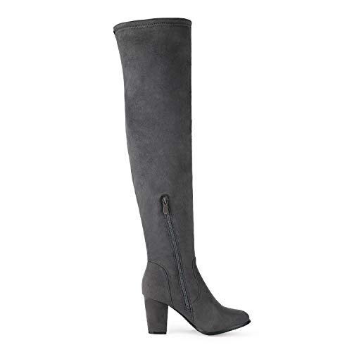 Dream Pairs HIGHLEG Rodilla Botas Tacón Altas Mujer Casual Cordones Cremallera Invierno Cómodo Cálidas Botas Gris 38 EU/7 US