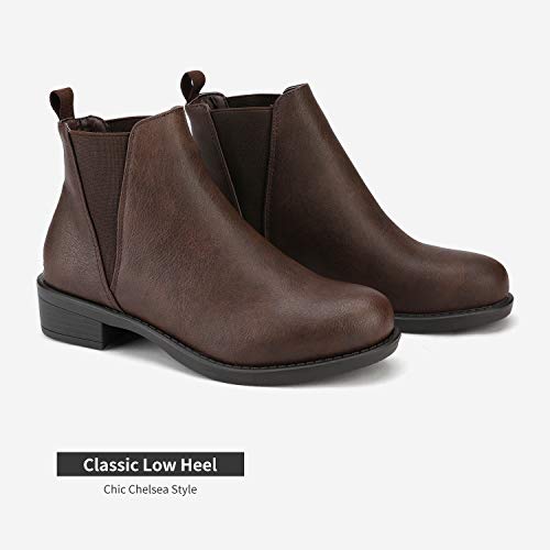 Dream Pairs Isabella-2 Botines Chelsea Mujer Ante Talón Plano Otoño Invierno Botas Marrón PU 38 EU/7 US