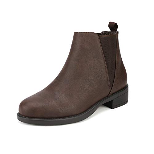 Dream Pairs Isabella-2 Botines Chelsea Mujer Ante Talón Plano Otoño Invierno Botas Marrón PU 38 EU/7 US