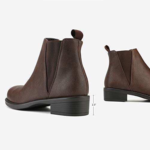 Dream Pairs Isabella-2 Botines Chelsea Mujer Ante Talón Plano Otoño Invierno Botas Marrón PU 38 EU/7 US