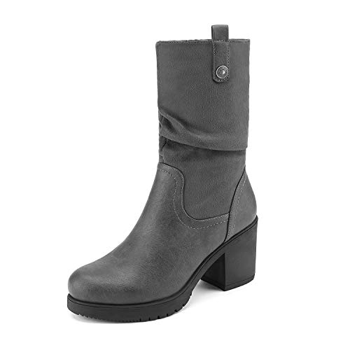 Dream Pairs Isabella-2 Botines Chelsea Mujer Ante Talón Plano Otoño Invierno Botas Marrón PU 39.5 EU/8.5 US