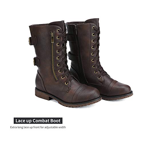 Dream Pairs Mujer Botas de Invierno Combate con Bolsillo Exterior Cremallera Moda Mitad Pantorrilla Botas Terran-Snow Marrón 39 EU/8 US