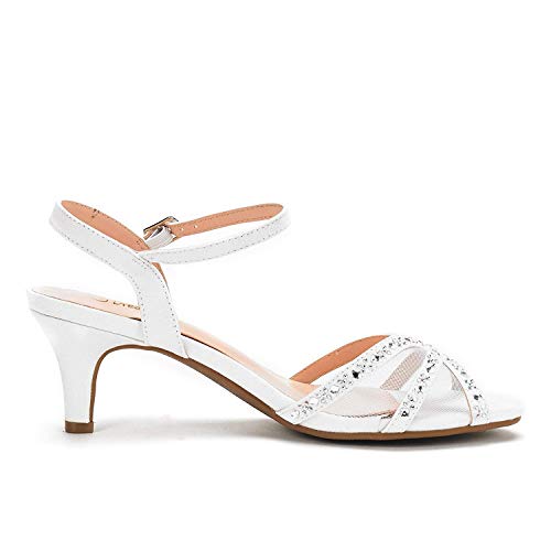 Dream Pairs Nina-150 Sandalias de Tacón Bajo para Mujer Blanco 38.5 EU/7.5 US