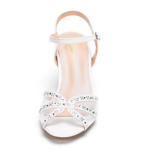 Dream Pairs Nina-150 Sandalias de Tacón Bajo para Mujer Blanco 38.5 EU/7.5 US