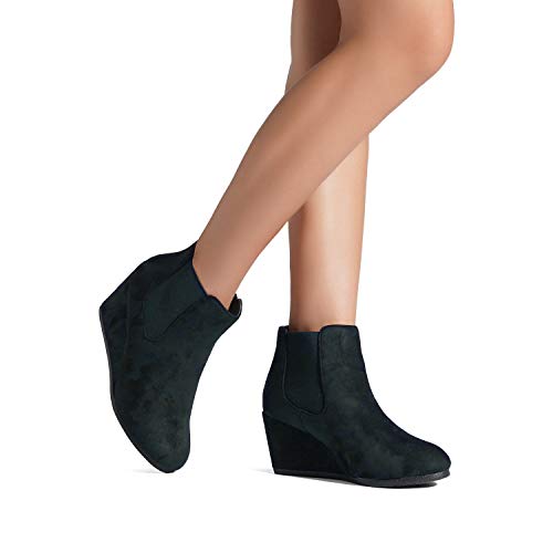 Dream Pairs Patty Mujer Botines de Tacón Cuña Chelsea Plataforma Moda Cremallera Otoño Invierno Botas Azul 41 EU/10 US