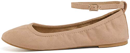 Dream Pairs Sole-Fina-Straps Zapatos Bailarina Correas Tobillo para Mujer Desnudo 40.5 EU/9.5 US