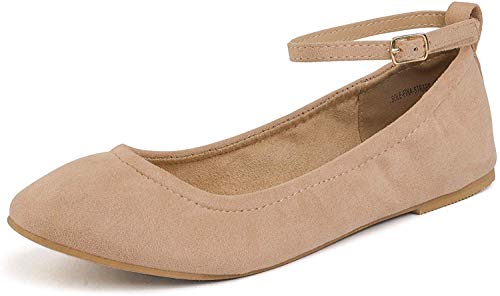 Dream Pairs Sole-Fina-Straps Zapatos Bailarina Correas Tobillo para Mujer Desnudo 40.5 EU/9.5 US