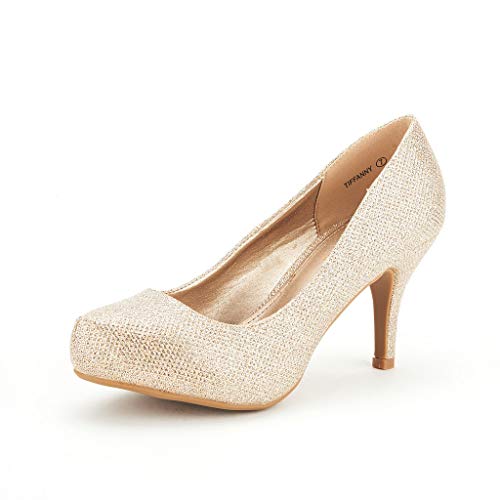 Dream Pairs Tiffany Zapatos de Tacón Vestir Pump para Mujer Dorado 38.5 EU/7.5 US