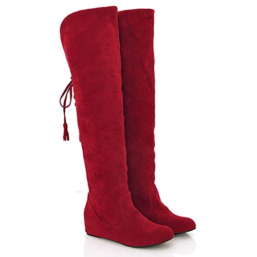 DreamedU Botas De Nieve De Invierno Para Mujer Casual Elegantes Invierno Zapatos por Encima De La Rodilla Y Los Tacones Con Pendiente Aumentan El Calor 201020