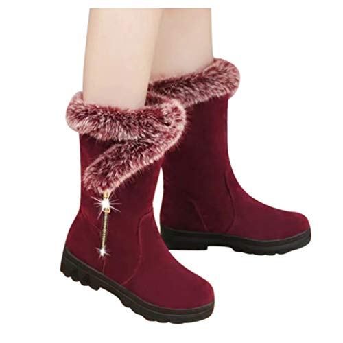 DremedU Moda Mujer Invierno Color SóLido Felpa MáS Terciopelo CáLido Botas Cortas Botas De Nieve Comodos Elegantes Otoño e Invierno 201008