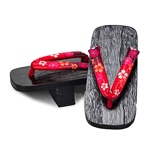 DSJTCH 10 Colores japonés Geta obstruidos Mujer Sandalias Tradicionales Cosplay Flor Flip Flop Chicas impresión Calzado Zapatillas de Madera (Color : Color10, Shoes Size : 34)