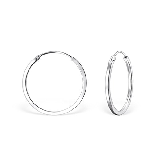 DTP Silver - Pendientes de Aro para Mujer - Creoles con Borde Cuadrado - Plata de Ley 925 - Pequeños/Medianos - Espesor 2 mm - Diámetro 30 mm