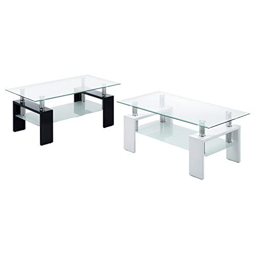duehome Mesa Centro Moderna de Cristal, Mesita Salon, Color Negro, Medidas: 110 cm (Largo) x 60 cm (Ancho) x 45 cm (Altura)