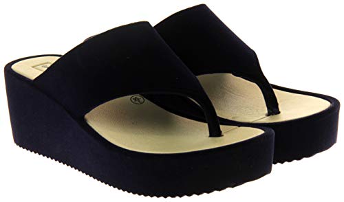Dunlop Mujer Sandalia Cuña Plataforma Plataforma Terciopelo Azul Marino EU 38