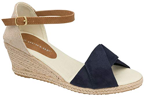 Dunlop Sandalias de cuña para mujer y mujer, con correa al tobillo, zapatos de verano, tallas 33-8, color Azul, talla 41 EU