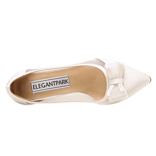 Duosheng & Elegant HC1909 Zapatos de Novia con Punta Puntiaguda para Mujer Tacones Altos Zapatos de Novia de satén con Lazo Marfil EU 38