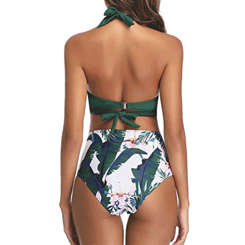 DURINM Conjunto De Bikini de Mujer Traje de Baño 2 Piezas de Cuello Halter Traje de Baño de Estampado Floral de Cintura Alta para el Verano
