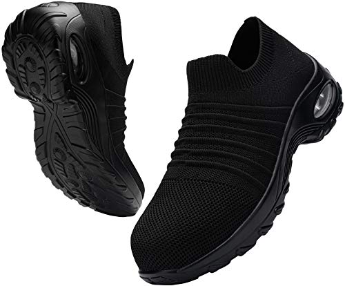 DYKHMILY Zapatillas de Seguridad para Mujer Ligeras, Zapatos de Trabajo con Punta de Acero Slip-on Comodo Respirable Calzado de Seguridad(Negro, 39EU)