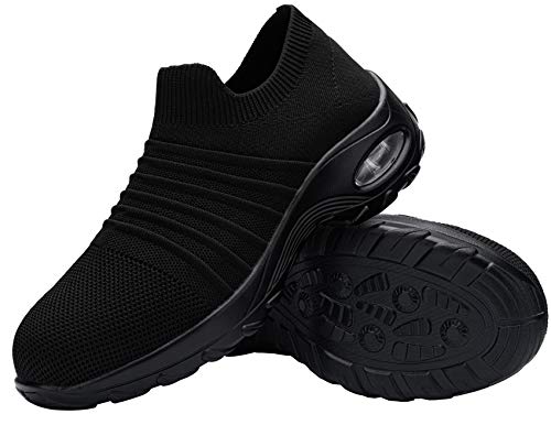 DYKHMILY Zapatillas de Seguridad para Mujer Ligeras, Zapatos de Trabajo con Punta de Acero Slip-on Comodo Respirable Calzado de Seguridad(Negro, 39EU)