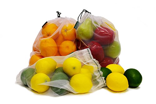 Earthwise Bolsas de malla reutilizables – Juego de 9 bolsas de primera calidad, transparentes ligeras, fuertes y transparentes de malla para ir de compras, transportar y almacenar frutas y verduras.