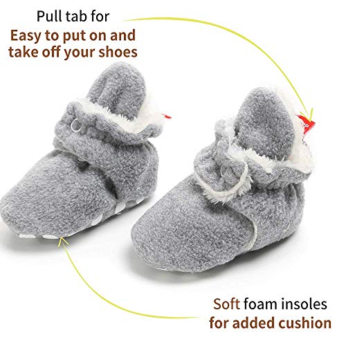 EDOTON Botas de Niño Calcetín Invierno Soft Sole Crib Raya de Caliente Boots de Algodón para Bebés (6-12 Meses, Gris)