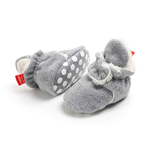 EDOTON Botas de Niño Calcetín Invierno Soft Sole Crib Raya de Caliente Boots de Algodón para Bebés (6-12 Meses, Gris)