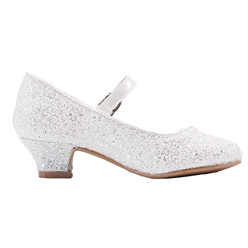 EIGHT KM Niñas Tacones Bajos Mary Jane Vestido Formal Bombas Zapatos EKM7015 Cenicienta Blanca Talla 31