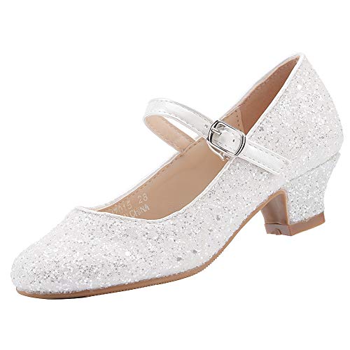 EIGHT KM Niñas Tacones Bajos Mary Jane Vestido Formal Bombas Zapatos EKM7015 Cenicienta Blanca Talla 31