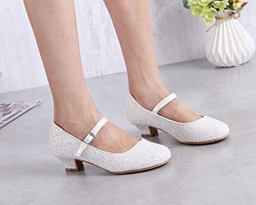 EIGHT KM Niñas Tacones Bajos Mary Jane Vestido Formal Bombas Zapatos EKM7015 Cenicienta Blanca Talla 31