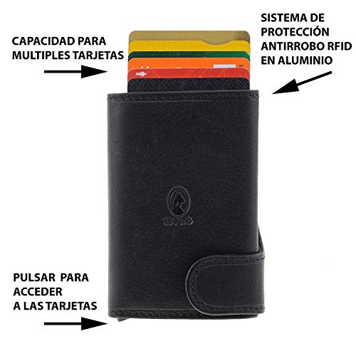 El Potro Tarjetero 2195 Durango metálico y piel Talla: U Color: NEGRO