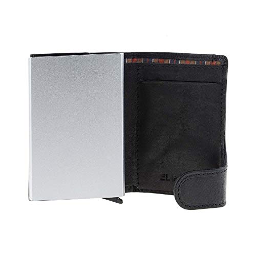 El Potro Tarjetero 2195 Durango metálico y piel Talla: U Color: NEGRO