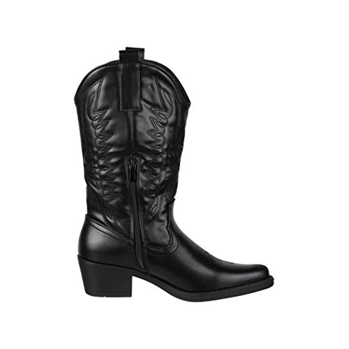 Elara Botas de Vaquero Mujer Estilo Motero Chunkyrayan Negro 301-A32 Black-36
