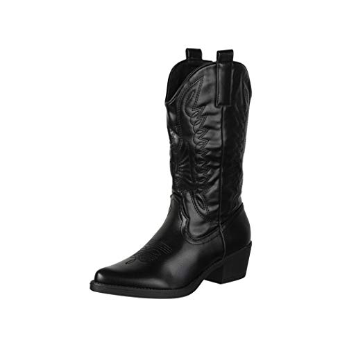 Elara Botas de Vaquero Mujer Estilo Motero Chunkyrayan Negro 301-A32 Black-36