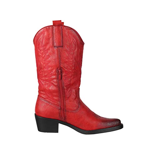 Elara Botas de Vaquero Mujer Estilo Motero Chunkyrayan Rojo 301-A32 Red-39