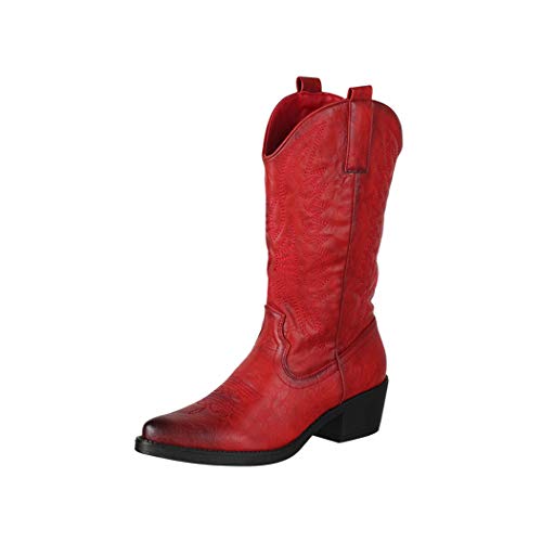Elara Botas de Vaquero Mujer Estilo Motero Chunkyrayan Rojo 301-A32 Red-39