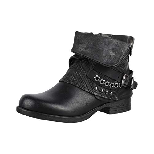 Elara Botines Mujer Botas de Estilo Motero Remaches Chunkyrayan Negro BZ8399-KB Black-37