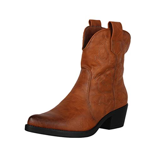Elara Botines Mujer Botas de Vaquero Chunkyrayan Camello 301-A31 Camel-37