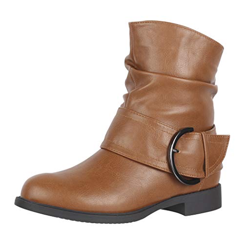Elara Botines Mujer Forrado Hebillas Chunkyrayan Camello LR9091 Camel-39