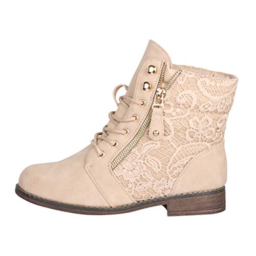 Elara Botines Mujer Trabajo Botas Chunkyrayan Beige Neu-9812-Beige-39