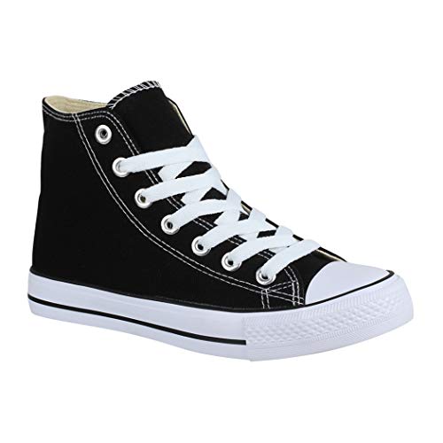 Elara Zapatilla Unisex Zapatos Deportivos Cómodos Mujer y Hombre Textil High Top Negro Black-39